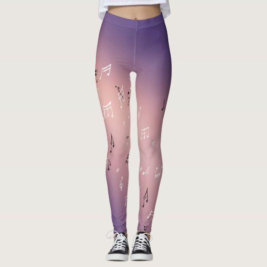 Muzikale noten in het maanlicht roze paarse leggings (Voorkant)