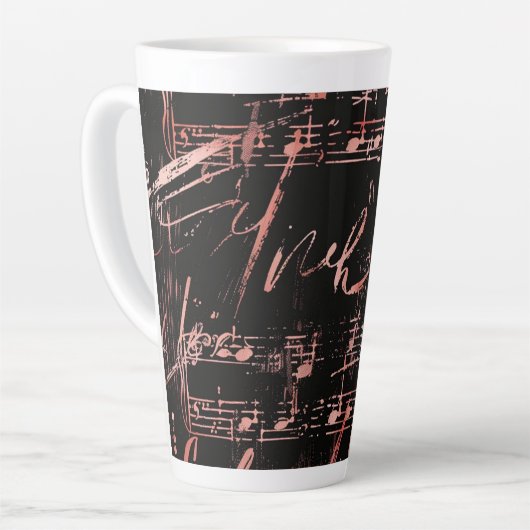 Muzikale noten in Roos Goud Grote Latte Mok (Linkerhoek)