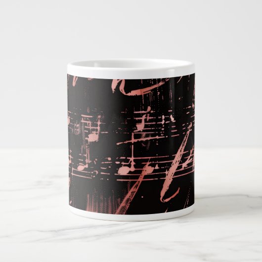 Muzikale noten in Roos Gouden Jumbo Keramische Lat Grote Koffiekop (Voorkant)