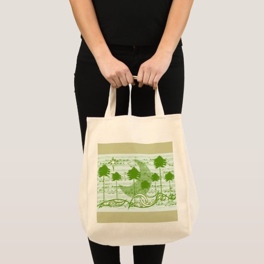 Muzikale noten Maan en groene bomen Tote Bag (Voorkant (product))