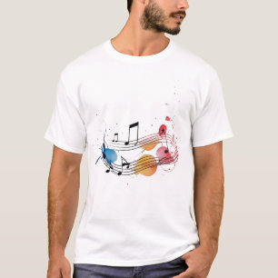 Muzikale noten met schoon, vloeiend lijnwerk en su t-shirt