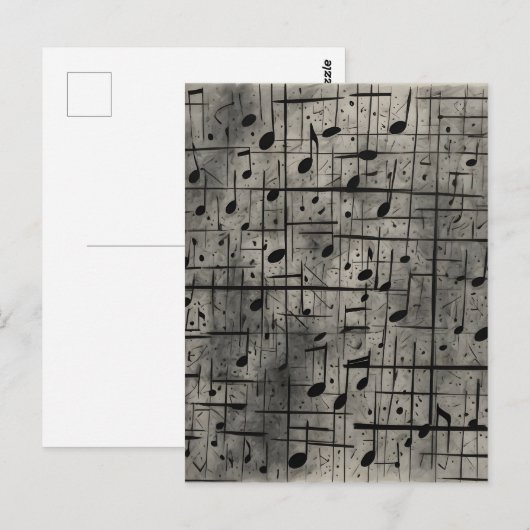Muzikale noten op donkere houtskooltextuur briefkaart (Voorkant / Achterkant)