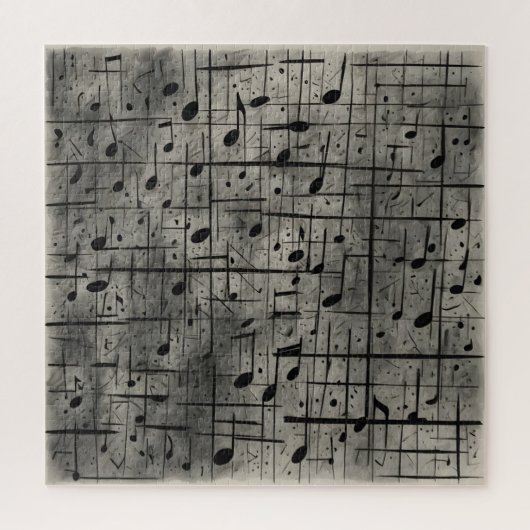 Muzikale noten op donkere houtskooltextuur legpuzzel (Verticaal)