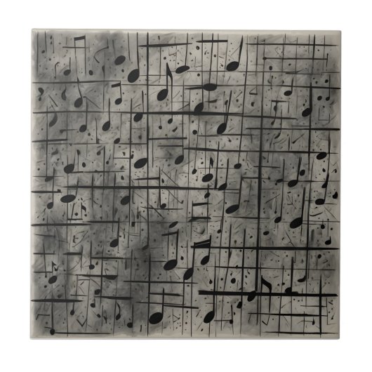 Muzikale noten op donkere houtskooltextuur tegeltje (Voorkant)