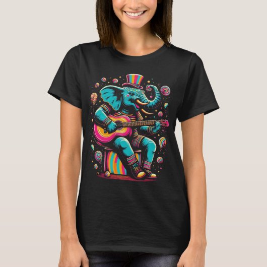 Muzikale olifant in hoge hoed t-shirt (Voorkant)