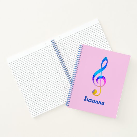 Muzikale Rainbow Swirl Treble Clef en Naam Roze Notitieboek (Binnen)