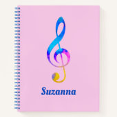 Muzikale Rainbow Swirl Treble Clef en Naam Roze Notitieboek (Voorkant)