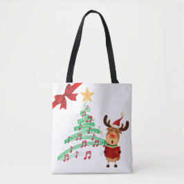 Muzikale Rendier & Kerstboom Tweezijdig Tote Bag
