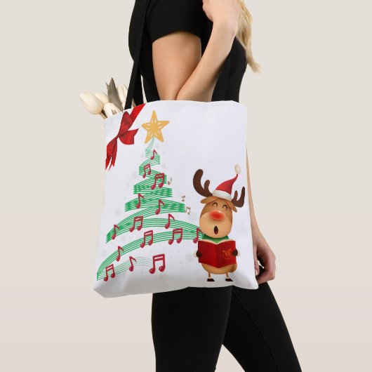 Muzikale Rendier & Kerstboom Tweezijdig Tote Bag (Dichtbij)