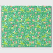 Muzikale rendieren vogel groen rood Kerstomslag Cadeaupapier (Vlak)