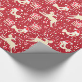 Muzikale rendieren vogel rode crème kerst wrap cadeaupapier (Hoek)