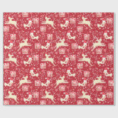 Muzikale rendieren vogel rode crème kerst wrap cadeaupapier (Vlak)