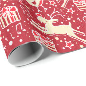 Muzikale rendieren vogel rode crème kerst wrap cadeaupapier (Rol Hoek)