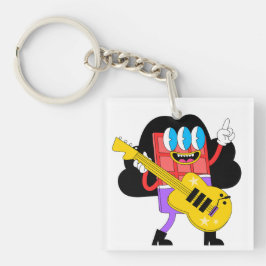 Muzikale Rode Cartoon Chocolade met gitaar Sleutelhanger