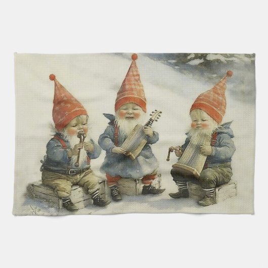 Muzikale Scandinavische Kerstmannetjes Theedoek (Horizontaal)