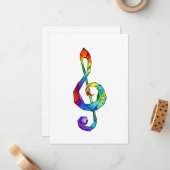 Muzikale sleutel in regenboogkleurige discant sleu notitiekaartje (Voorkant / Achterkant in situ)