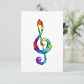 Muzikale sleutel in regenboogkleurige discant sleu save the date (Staand voorkant)