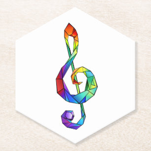Muzikale sleutel in regenboogkleurige vioolsleutel kartonnen onderzetters