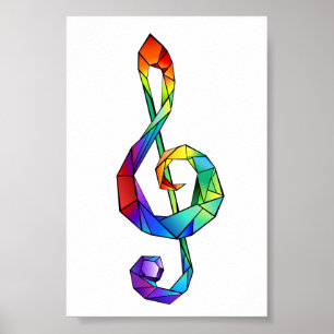 Muzikale sleutel in regenboogkleurige vioolsleutel poster