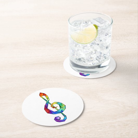 Muzikale sleutel in regenboogkleurige vioolsleutel ronde kartonnen onderzetter (Insitu)