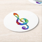 Muzikale sleutel in regenboogkleurige vioolsleutel ronde kartonnen onderzetter (Gebogen)