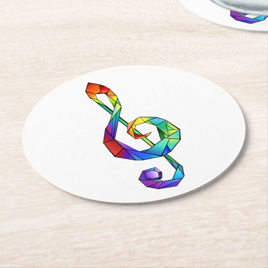 Muzikale sleutel in regenboogkleurige vioolsleutel ronde kartonnen onderzetter (Gebogen)