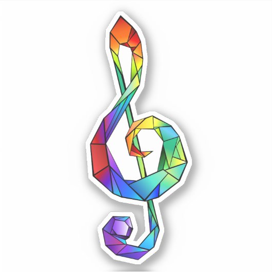 Muzikale sleutel in regenboogkleurige vioolsleutel sticker (Voorkant)