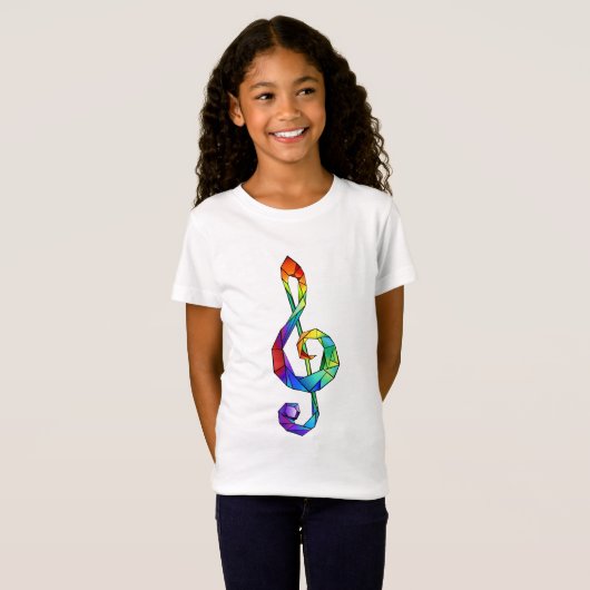 Muzikale sleutel in regenboogkleurige vioolsleutel t-shirt (Voorkant volledig)