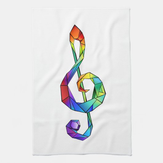 Muzikale sleutel in regenboogkleurige vioolsleutel theedoek (Verticaal)