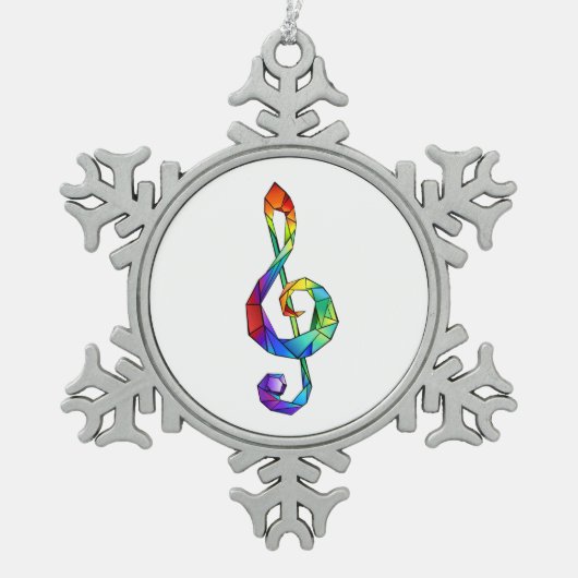 Muzikale sleutel in regenboogkleurige vioolsleutel tin sneeuwvlok ornament (Voorkant)