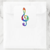 Muzikale sleutel in regenboogkleurige vioolsleutel vierkante sticker (Tas)