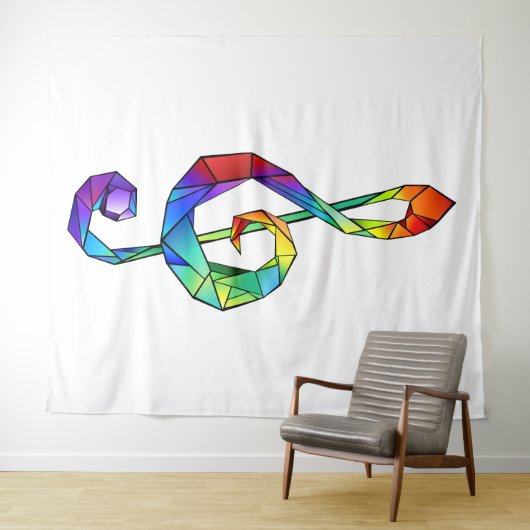 Muzikale sleutel in regenboogkleurige vioolsleutel wandkleed (In Situ (horizontaal))