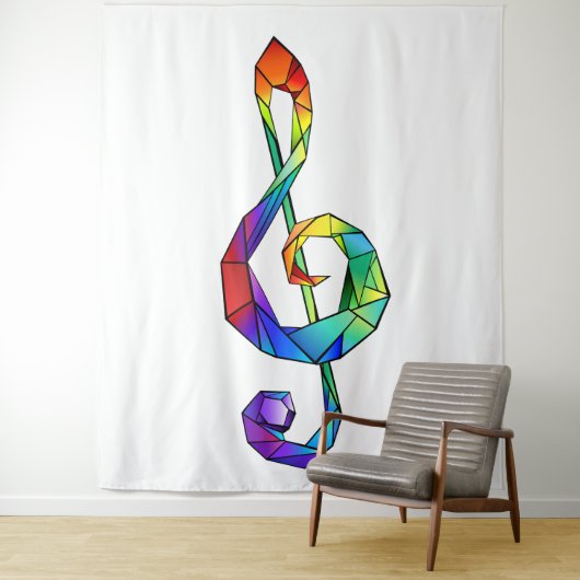 Muzikale sleutel in regenboogkleurige vioolsleutel wandkleed (In situ)