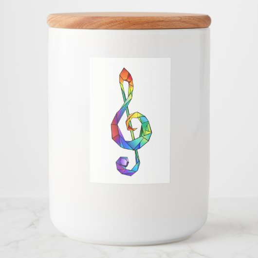 Muzikale sleutel in regenboogtinten met vioolsleut voedselcontainer etiket (Voorkant)