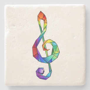 Muzikale sleutel in regenboogtrompetghoofdsleutel stenen onderzetter