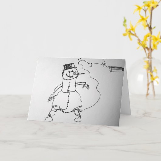 Muzikale Sneeuwman Kunstprint Kaart (Gele Bloem)