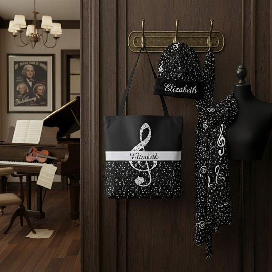muzikale symbolen gepersonaliseerd tote bag
