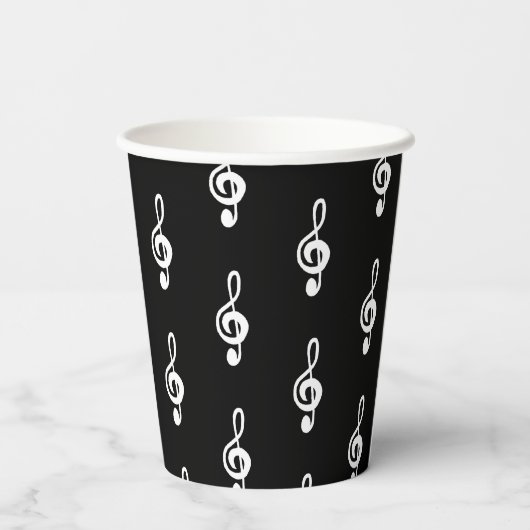 Muzikale Symbool Treble Clef Eenvoudig Zwart Wit Papieren Bekers (Achterkant)
