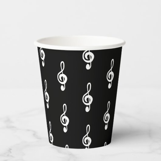 Muzikale Symbool Treble Clef Eenvoudig Zwart Wit Papieren Bekers (Voorkant)