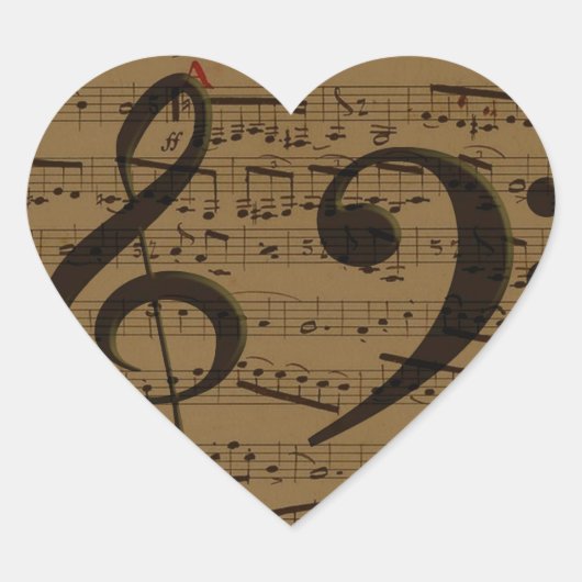 Muzikale Treble Clef Bladmuziek Classic Hart Sticker (Voorkant)