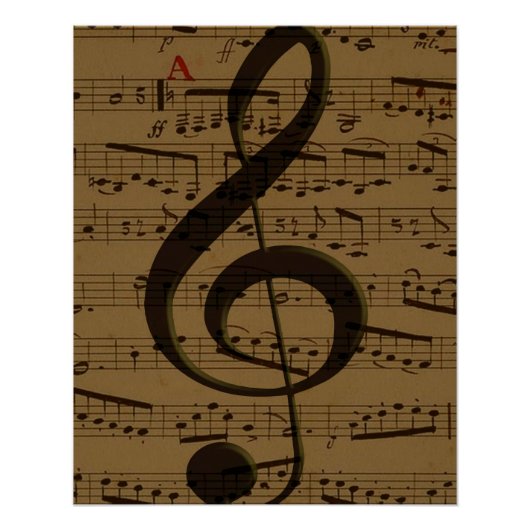 Muzikale Treble Clef Bladmuziek Classic Perfect Poster (Voorkant)