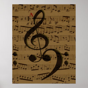 Muzikale Treble Clef Bladmuziek Classic Poster