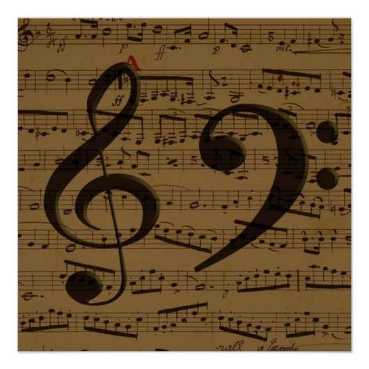 Muzikale Treble Clef Bladmuziek Classic Poster (Voorkant)