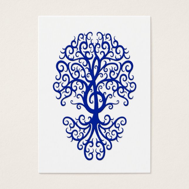 Muzikale Treble Clef Tree Blauw op Wit Visitekaartjes (Voorkant)