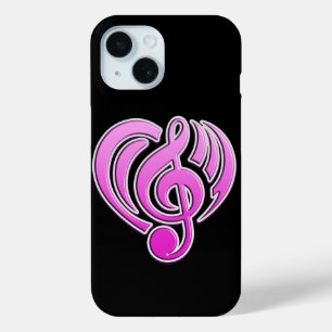 Muzikale Trillingen Roze Hart Muzieknoot DJ iPhone 15 Case