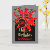 Muzikale trommel verslaat 13e verjaardag kaart (Gele Bloem)