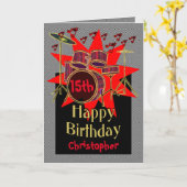 Muzikale trommel verslaat 15e verjaardag kaart (Gele Bloem)