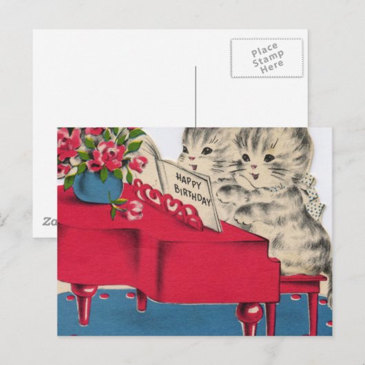 Muzikale Verjaardag Kittens Briefkaart (Voorkant / Achterkant)