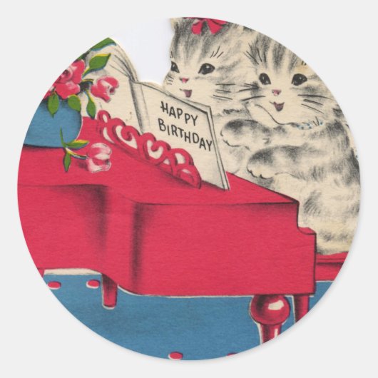 Muzikale Verjaardag Kittens Ronde Sticker (Voorkant)