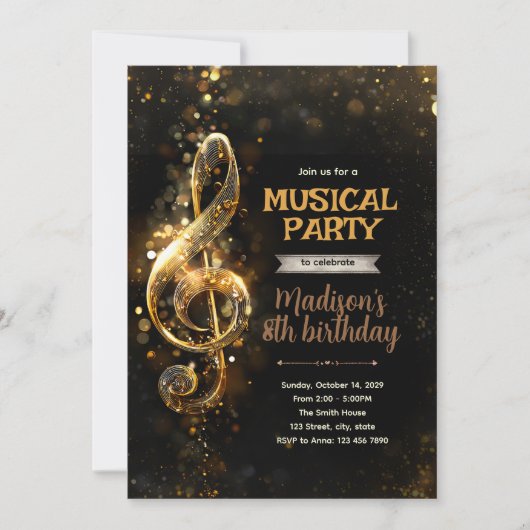 Muzikale verjaardagsfeest uitnodiging (Voorkant)